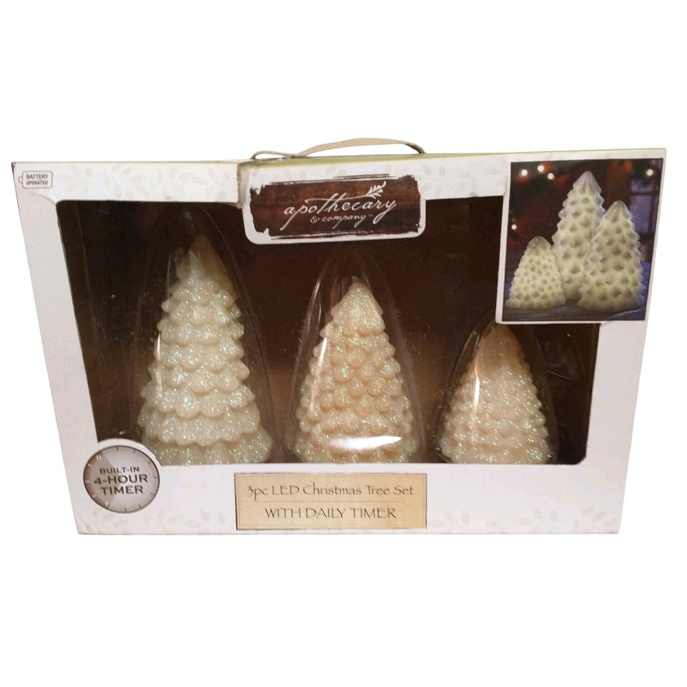 Apothecary & Co 3pc LED Color Changing Wax Christmas Tree Set with 4hr Timer